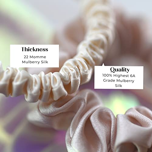 Hair Tiger 100% Mulberry Silk Scrunchies Perfect for Sleeping, Hypoallergenic and Gentle Silk Hair Ties to Prevent Frizz, Tangles and Breakage (Medium and Skinny) (Black and Taupe), Set of 4