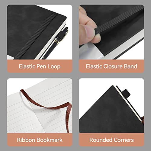 Soomeet Lined Journal Notebook, 200 Pages, Leather Hardcover Notebooks, A5 College Ruled Thick Classic with Pen Loop Notebook Journals for Writing, for Women Men Office School, 5.75'' X 8.38'', Black