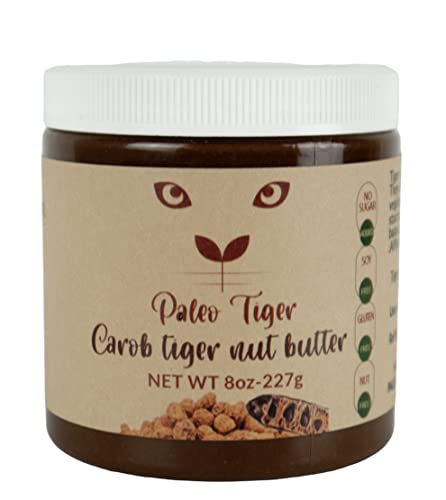 PALEO TIGER | CAROB Tiger Nut Butter | AIP and Paleo Compliant | Nut Free High Prebiotic Ingredients | No Sugar Added | Whole 30 | Low Food Map | Low Oxalate | 8 Ounces.