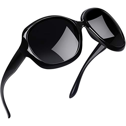 Joopin Oversized Women’s Sunglasses Polarized, Ladies Big Sunnies Sun Glasses UV Blocking, Huge Frame Shades with Dark Lens (Black+Black Red)