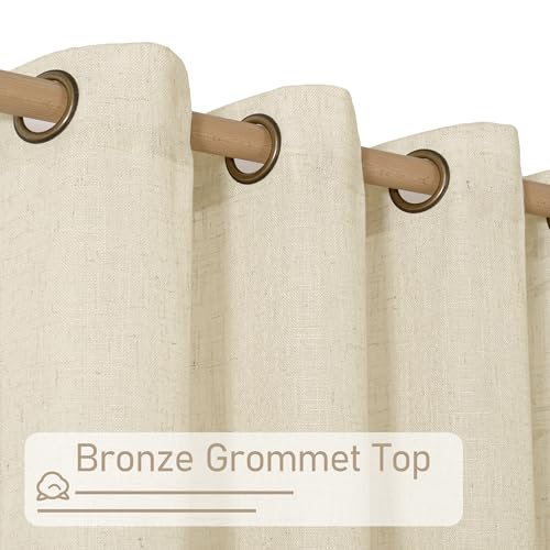 LAMIT Grey Linen Curtains 95 inch for Living Room, Semi Sheer Light Filtering Boho Window Textured Burlap Drapes with Bronze Grommet for Bedroom Farmhouse, 2 Panels Set, 52 x 95 Inch