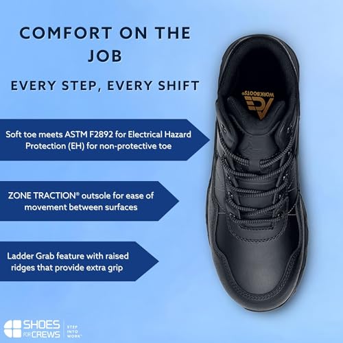 Shoes for Crews Piston Low, Men's, Women's, Unisex Soft Toe Slip Resistant Work Shoes, Water Resistant, Black, Men's 7.5 / Women's 9 Wide