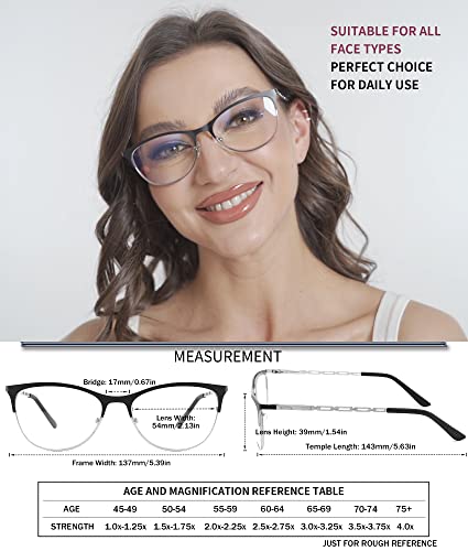 3 Pack Reading Glasses for Women Blue Light Blocking, Metal Womens Computer Spring Hinge Readers Glass, Cateye Full Frame Eyeglasses, Anti Blue Ray Reduce Eye Strain Glare(100 Magnification Strength)