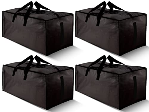 HOMESURE 4 Pack Large Strong Moving Bags with Zippers & Carrying Handles - Water-Resistant - Heavy Duty Storage Tote for Space Saving Moving Storage, Fold Flat, Alternative to Moving Box (Black)
