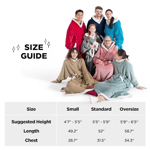 Bedsure Wearable Blanket Hoodie Women - Long Sherpa Hooded Blanket for Adult Women Men, Warm Cozy Blanket Sweatshirt with Giant Pocket and Belt, Winter Gifts for Girlfriend Mom, Standard, Magenta