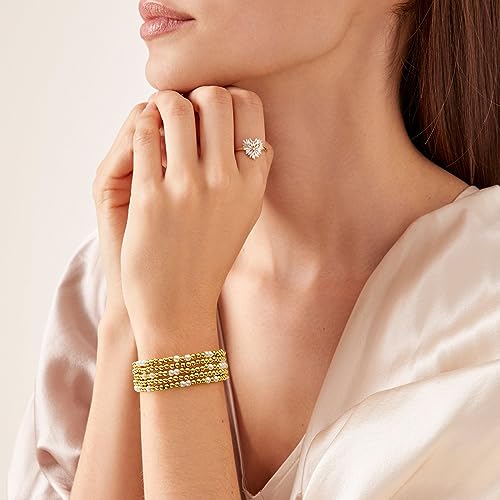 Gold Bracelets for Women Gold Bracelet Stack Pearl Bracelet Beaded Bracelets for Women 14K Gold Plated Stretch Bead Ball Bracelet Sets Jewelry for Christmas Birthday Gifts