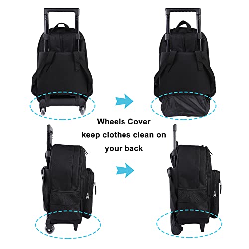 Tilami Rolling Backpack 18 inch Double Handle with Lunch Bag Wheeled Kids Backpack, Flamingo Black