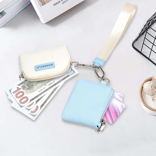 Sunpour Mini Zip Around Wristlet keychain Wallet for Women Dual Pouch Wristlet Portable wallet Coin Purse Mini Women Coin Pocket(Blue)