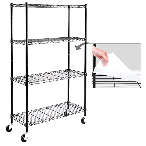 EZPEAKS 4-Shelf Shelving Units and Storage on 3'' Wheels with 4-Shelf Liners, 36W X 14D X 57.7H Adjustable Heavy Duty Steel Wire Shelving Unit for Garage, Kitchen, Office, Pole Diameter 1 Inch