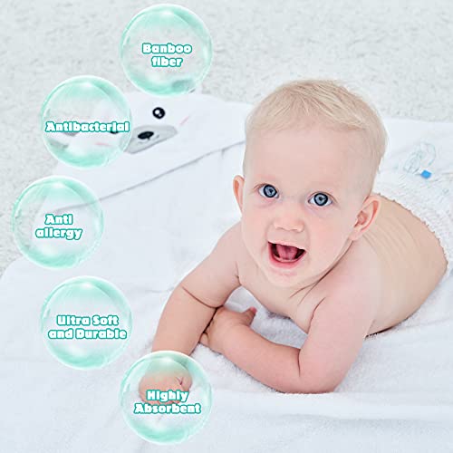 Touchat Hooded Baby Towels, Ultra Soft and Hypoallergenic Baby Bath Towels with Hood for Toddler Infant Newborn, Large and Absorbent Toddler Towels for Baby Boy Girl (Bear, 35.1''x35.1'')