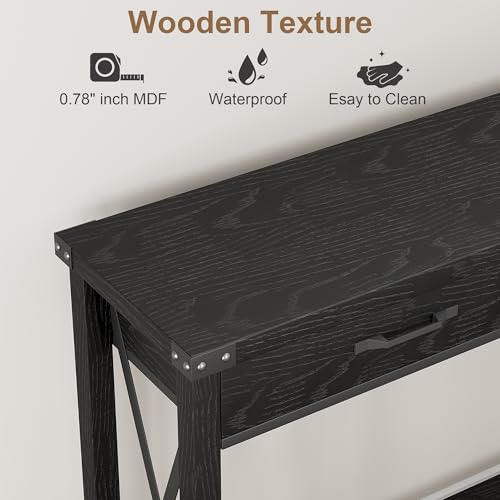 IDEALHOUSE Console Table with 2 Drawers, Farmhouse Sofa Table with Storage Shelf, Accent Wood Entryway Table for Living Room, Hallway, Foyer-Black