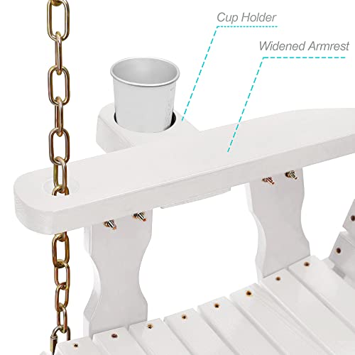 4FT Wooden Porch Swing w/Cupholders,Heavy Duty 800LBS Outdoor Swing Bench w/Chains,Patio Roll Back Swing Chair Bench,Front Porch 2-Person Hanging Bench,for Garden Courtyard Lawn & Balcony