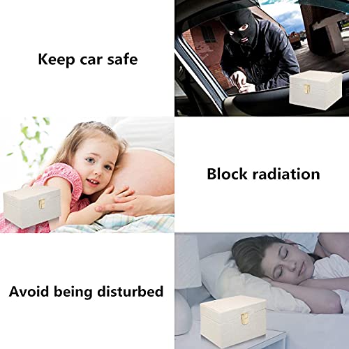 JXE JXO Faraday Box for Car Keys, RFID Key Fob Protector, Car Key Signal Blocker, RFID Signal Blocking Case Shielding Pouch PU Leather Car Key Wallet Case (Beige)
