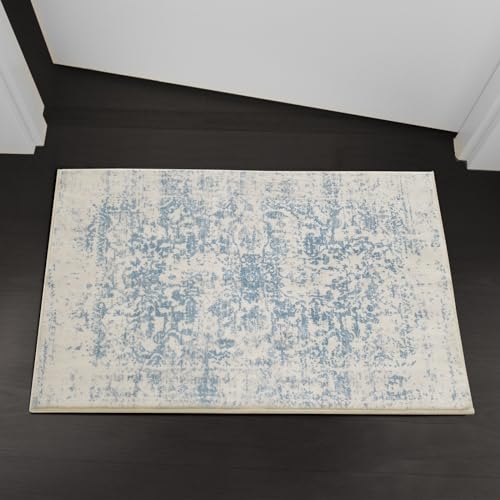 DEAXLife Washable Area Rug for Living Room - Stain Resistant Urtla Thin Rugs with Non Slip Rubber Backing - Indoor Floor Carpet for Dining Room Home Office Dorm (Blue/White, 2x3 Feet)