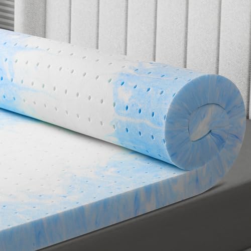 Memory Foam Mattress Topper Twin 2 Inch - Flexpedic Cooling Gel Foam Mattress Topper Twin Pad for Back Pain Relief - Ventilated and Breathable - CertiPUR-US Certified - Soft & Blue