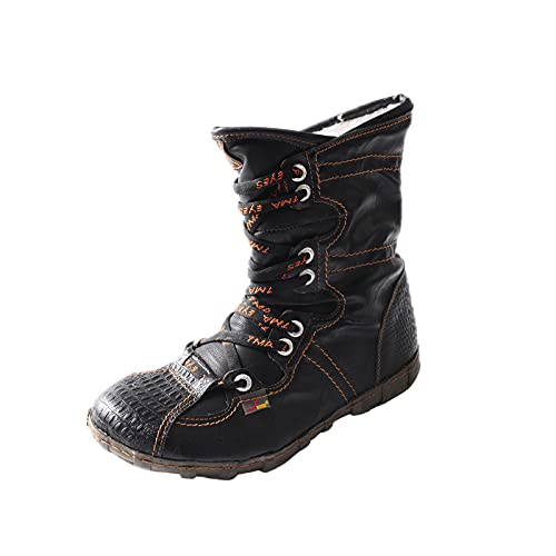 TMA EYES Women Snow Boots PU and Genuine Leather Patchwork Faux Fur Inner Lining Slip-Resistant and Long-Lasting Woemn Ankle Boots(Green,6.5)