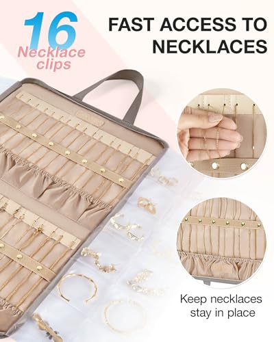 BAGSMART Travel Jewelry Organizer Case Portable Jewelry Roll Bag Tangle-free Necklace Storage Foldable Transparent Pockets for Earrings Rings Bracelet Travel Essentials Black