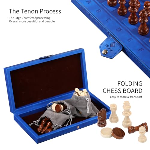 Rinten 2 in 1 Magnetic Chess Set & Checkers Board Game, 12" Handmade Folding Chess Board, Portable Travel Chess Set, Beginner Chess Board Game for Adults & Kids