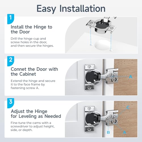 HOSOM 10 Pack Soft Close Cabinet Hinges, 1/2 inch Overlay Kitchen Cabinet Hinges Cabinet Door Hinges, 105° Opening Angle Soft Close Hinges for Cabinet Doors 3-Way Adjustment Hidden Cabinet Hinges