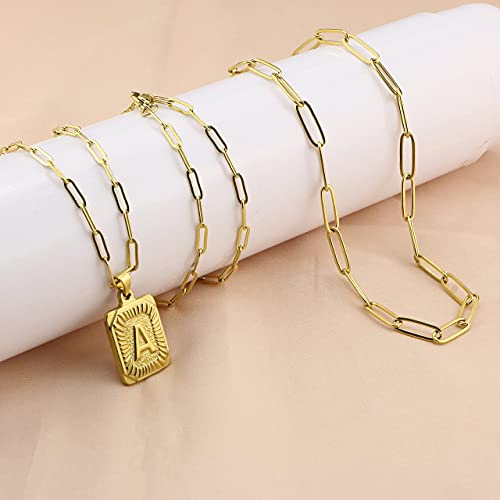 JoycuFF Neclaceses for Women Paperclip Gold Planted Stainless Steel Chain Pendant Necklace Jewelry Gifts for Mother Daughter Sister Square Letter S