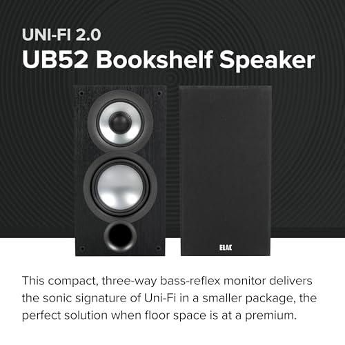 ELAC Uni-Fi 2.0 UB52 Bookshelf Speakers (Pair), Black (UB52-BK)