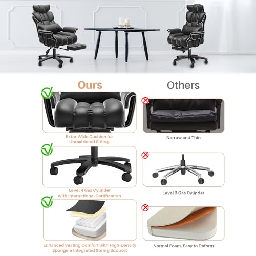 GXJ Big and Tall Office Chair 400lbs Wide Seat, Comfy Reclining Office Chair with Footrest, High Back Executive Office Chair with Removable Lumbar Support, Home Office Computer Desk Chair