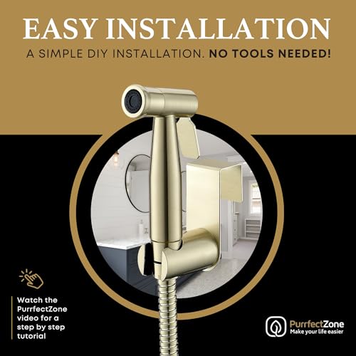 Purrfectzone Bidet Sprayer for Toilet, Handheld Bidet Sprayer Kit, Easy-to-Install Toilet Bidet Sprayer Set, Hand Held Stainless Steel Bidet with Adjustable Flow, Cloth Diaper Sprayer-Brushed Gold