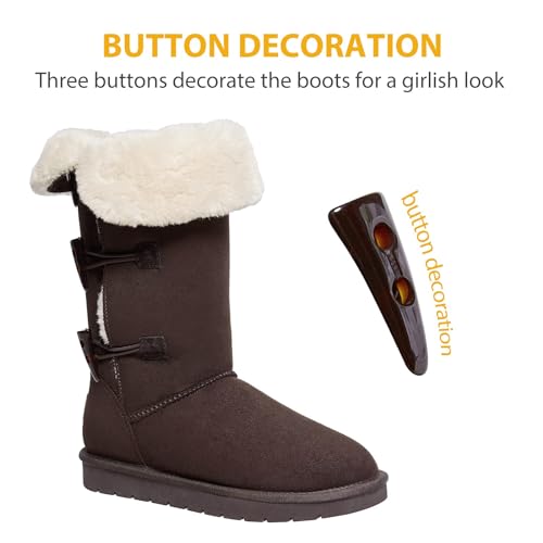 CAMEL CROWN 12” Tall Mid Calf Winter Boots for Women Faux Fur Snow Boot 3-Button Suede Fashion Booties Knee High