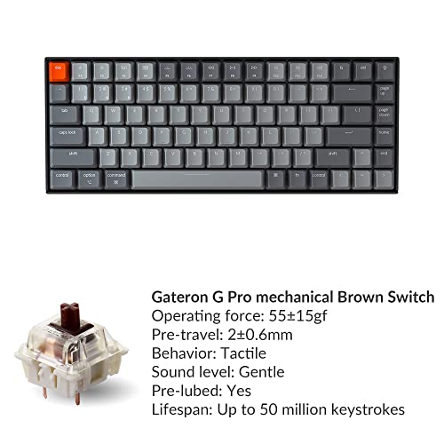 Keychron K2 75% Layout Bluetooth Mechanical Keyboard with Gateron G Pro Blue Switch/White LED Backlit/USB C/Anti Ghosting/N-Key Rollover/Compact 84 Key Wireless Keyboard for Mac Windows-Version 2