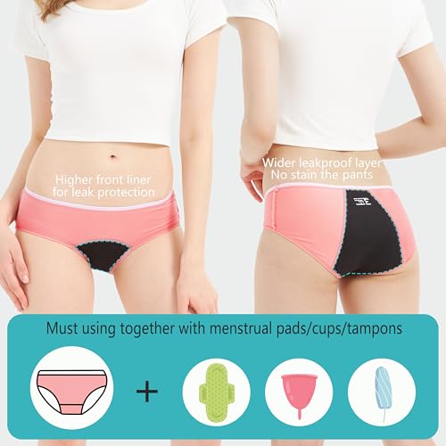 Geronmine Teen Girls Period Underwear Menstrual Leakproof Panties for First Period Starter Panty Kids Cotton Protective Brief (US, Age, 10-12 Years, Color-A)