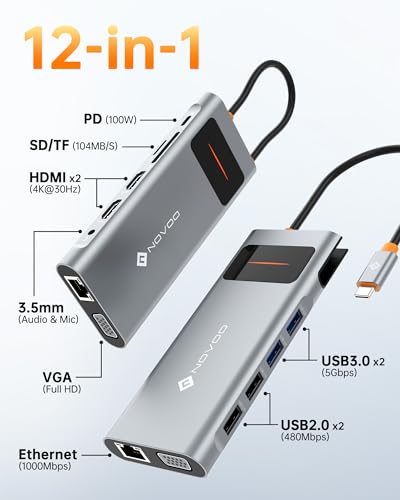 NOVOO USB C Hub 5 in 1 Dongle Aluminum with HDMI 4K Adapter, 2 USB 3.0 Ports, 1 SD Memory Port, 1 microSD Card Reader for MacBook Pro 2019/2018, iMac 2017, Huawei MateBook, Google Chromebook Pixel