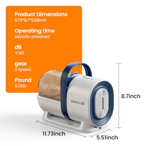 oneisall Dog Hair Vacuum & Dog Grooming Kit, Pet Grooming Vacuum with Pet Clipper Nail Grinder, 1.5L Dust Cup Dog Brush Vacuum with 7 Pet Grooming Tools for Shedding Pet Hair, Home Cleaning