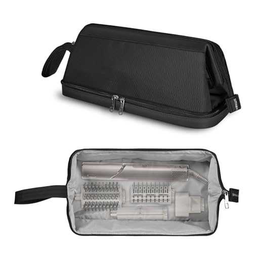 SITHON Travel Case Compatible with Airwrap/Shark FlexStyle SpeedStyle, Water Resistant Double Layer Storage Carrying Organizer Bag w/Widely Opening for Dyson Supersonic (Bag Only) (Black)
