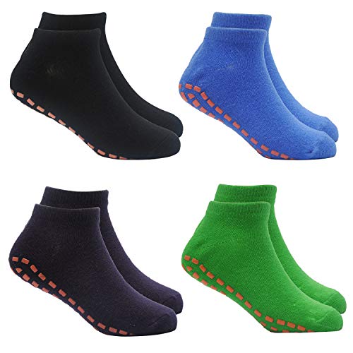 SkiBeaut Kids Trampoline Socks Anti-Skid Non Slip Sticky Grips Socks 4 Pairs for Pilates, Ballet, Barefoot Workout For 6-9 Years Infants Baby Children…