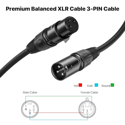 NUOSIYA XLR Cable 50 Ft 2 Packs,Microphone Cables,Premium Balanced Microphone Mic Speaker Cable with 3-Pin XLR Male to Female DMX Cable,Black