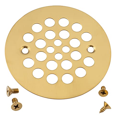 Artiwell 4-1/4“ Shower Strainer Drain Trim Set, Screw-in Shower Strainer Drain Cover, Plastic-Oddities Style Replacement Strainer Grid,Machine & Self-Tapping Screws Included (Brushed Gold)
