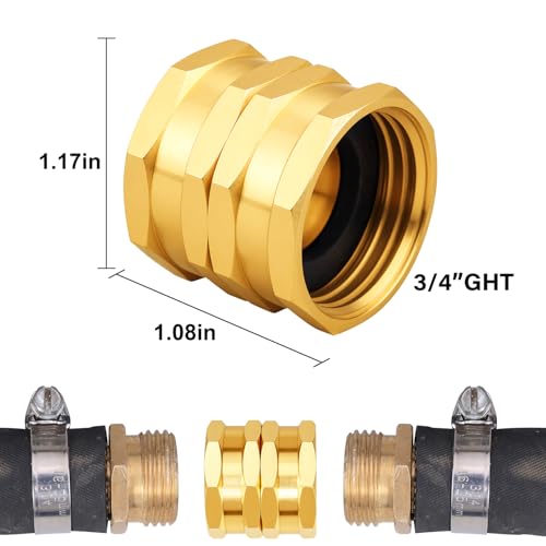 YELUN Garden Hose Fittings Connectors Adapter Solid Brass Repair double female to female faucet leader coupler dual water hose connector(3/4"GHT) (10-Pcs)