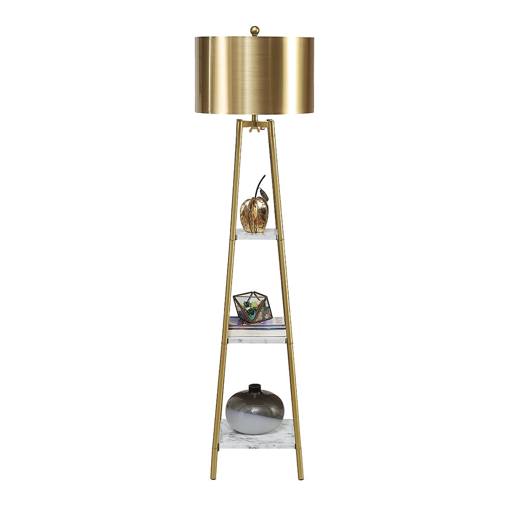 ROSEN GARDEN Floor Lamp, Standing Reading Light with Shelves and Gold Shade, Modern Tall Pole Lamp, Accent Furniture Décor Lighting for Living Room, Bedrooms