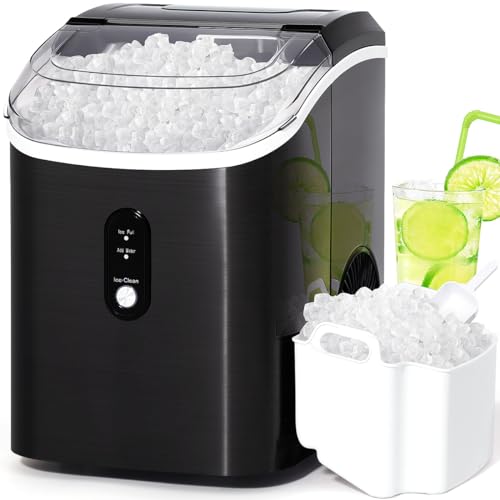 Nugget Ice Maker Countertop for Soft Chewable Pellet Ice Pebble Portable Ice Machine 34lbs/24H,Self-Cleaning,Sonic Ice,One-Click Operation,for Kitchen,Office,Party