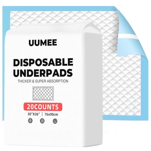 30"X 36" Super Absorbency Disposable Underpads with Adhesive Strips Adults Bed Pads & Puppy Pads, Dog Pee Pads Extra Large (20 Count)