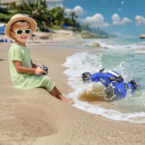 Amphibious Remote Control Car RC Boat - 4WD Gesture RC Stunt Car 2.4 GHz Transforms Waterproof Vehicle Toys for 6-8 Year Old Boys,All Terrain Summer Beach Pool Toys for Kids Ages 5-7 6-8 8-13
