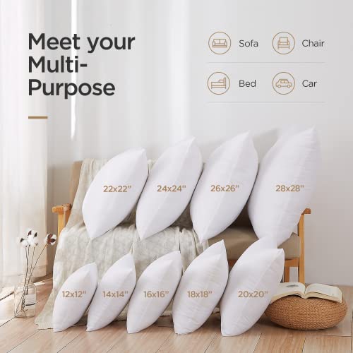 Acanva Throw Pillow Inserts for Bed Couch Sofa Chair Indoor Decorative, Square Sham Stuffer Cushion with Premium Polyester Microfiber, 12x12 Inch(2 Count), White
