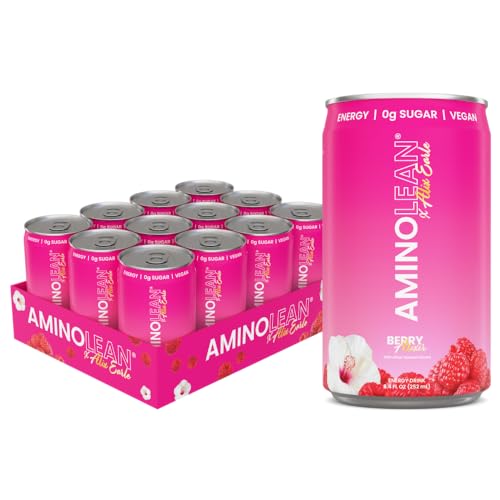 RSP NUTRITION AminoLean Energy Drink - Sugar Free Amino Energy with No Jitters, Tingles, or Crash, Vegan Amino Acids, Berry Elixir, 12 Pack