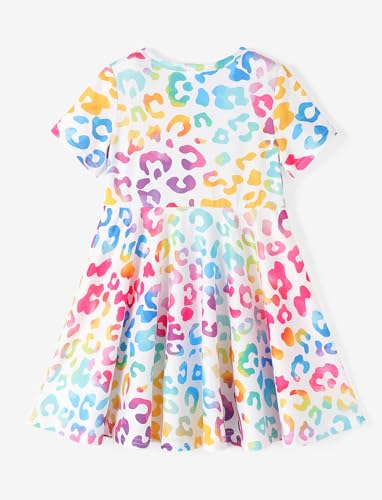 PATPAT Girls Short Sleeve Dresses Skater Twirly Stretch A-line Toddler Casual Swing Dress, Nonpareil Pink, 2 Years