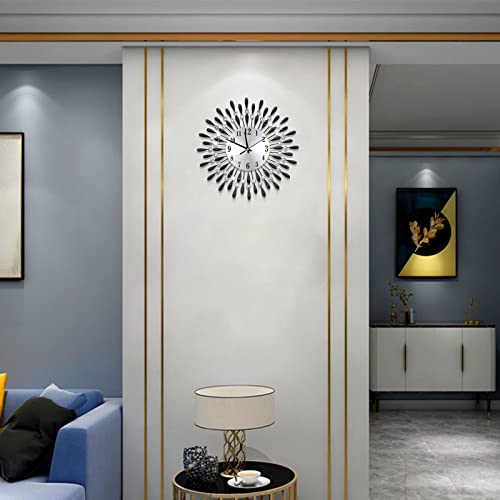 JUGV 19.7 INCH Black Wall Clock for Living Room Decor,Non-Ticking Quiet Metal Petals Dial Glass Big Wall Clocks Black for Bedrooms Kitchen and Small Space Decoration