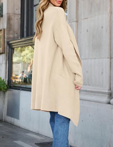 ZESICA Women's 2024 Casual Lapel Cardigan Long Sleeve Open Front Irregular Hem Soft Knitted Sweater Coat with Pockets,Darkgrey,Large