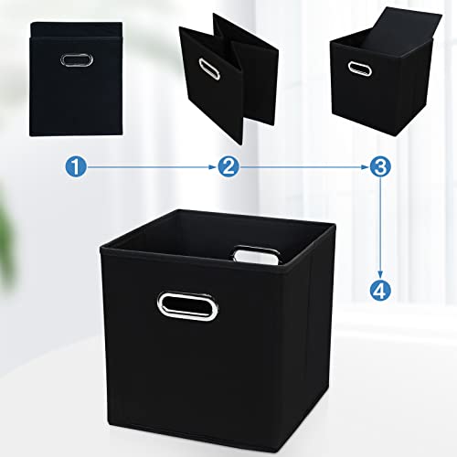 STOREONE 13 Inch Cube Organizer Bins ,Black Fabric Storage Bin,Foldable Storage Box Basket with Dual Handles Fabric Organizer Bins and collapsible Storage Boxes,Set of 3,Black