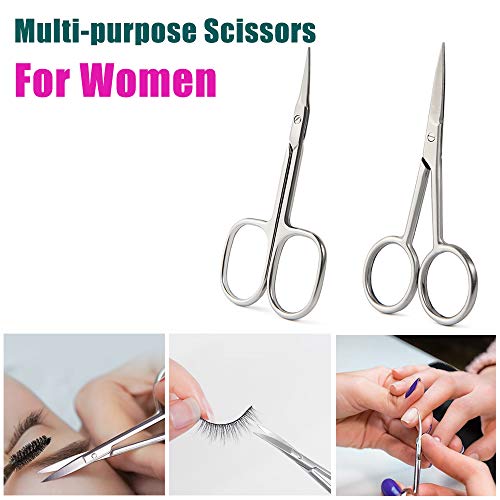 BEZOX Small Scissors 2 PCS Set - Nail Cuticle Scissors/Manicure Scissors Kit - Straight and Curved Blade Beauty Scissor for Beard/Mustache, Nose Hair, Ear Hair, Eyelashes and Eyebrow Trimming
