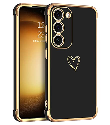 BENTOBEN for Samsung Galaxy S23 Case, Cute Heart Pattern Slim S23 Case, Soft Flexible Shockproof TPU Bumper Women Girl Non-Slip Lightweight Phone Cover Charging Case for Samsung S23 6.1" 2023, Black