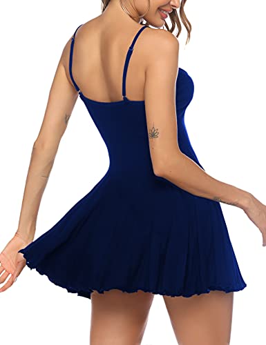 ADOME Mini Dress Plus Size for Women Sexy Dresses Sleeveless Spaghetti Strap Club Party Dress Ruffle Hem Slip Dress (Black,XXL)